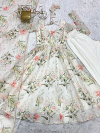 Georgette Anarkali Gown Duppta Full Set With Pent* - M