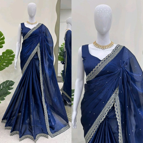 Saree on Havy Organza Silk Febric with Thred & Sequnce work