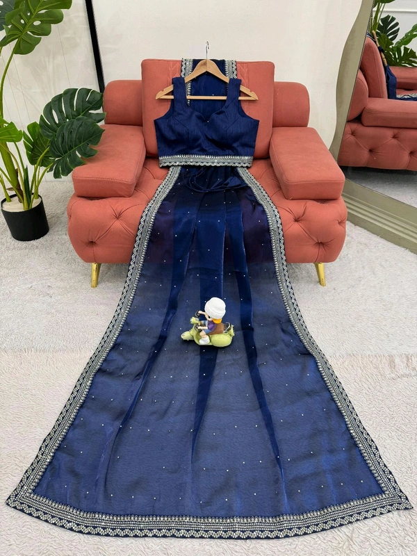 Saree on Havy Organza Silk Febric with Thred & Sequnce work