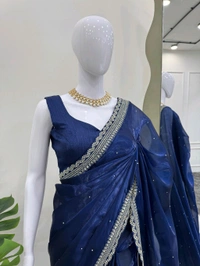 Saree on Havy Organza Silk Febric with Thred & Sequnce work