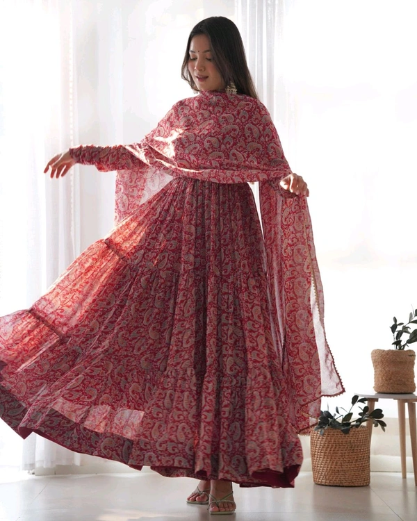 Pure Soft Fox Georgette Kalamkari Print Fabric Fully Flair Anarkali,with Duppta Set* - Xl