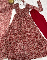 Pure Soft Fox Georgette Kalamkari Print Fabric Fully Flair Anarkali,with Duppta Set* - Xl