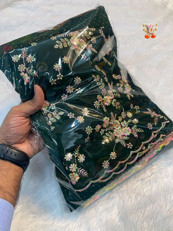 Georgette Saree With Georgette Multi Emrodiry Work Blouse With Rainbow Lace