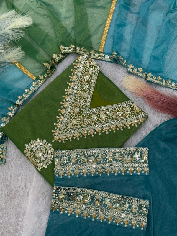 Fancy Embroidery Heavy Work Top Plazo Dupatta - M
