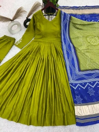 Pure Chinon Embroidery Sequence Work Gown - Xl