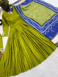 Pure Chinon Embroidery Sequence Work Gown - Xxl