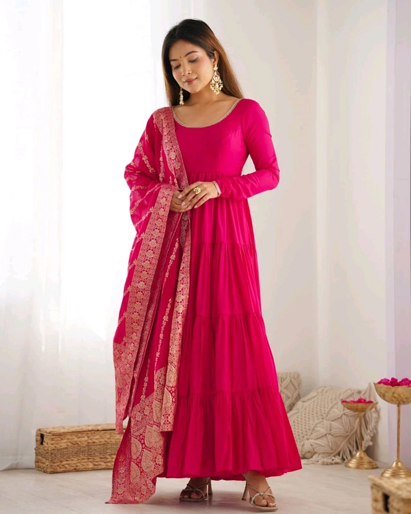 Anarkali Pure Roman Silk Top Dupatta Bottom - M