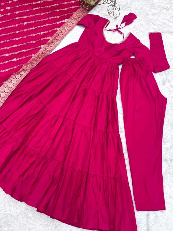 Anarkali Pure Roman Silk Top Dupatta Bottom - M