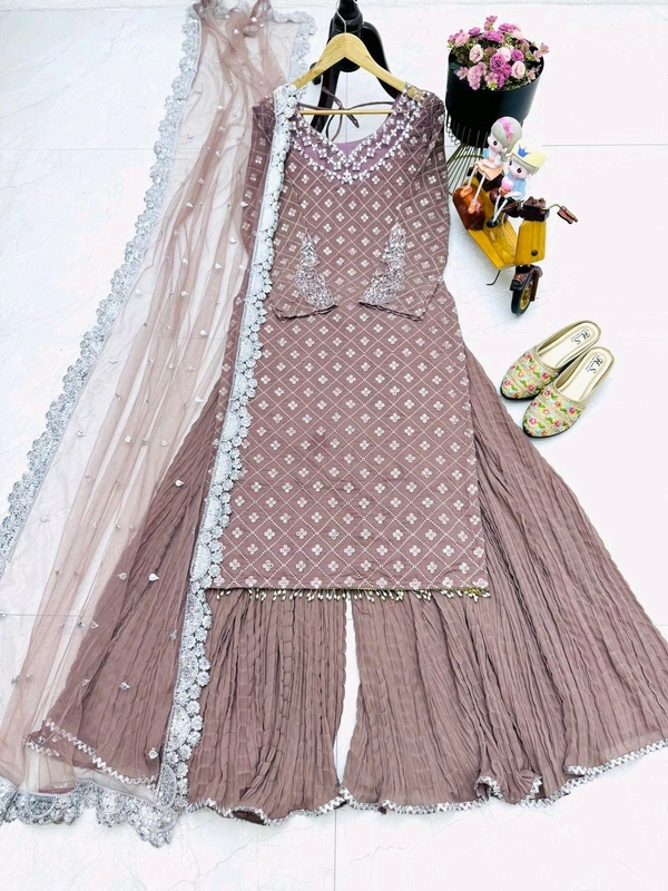 Z-Series New Designer Party Top Pallazo & Dupatta Set - L