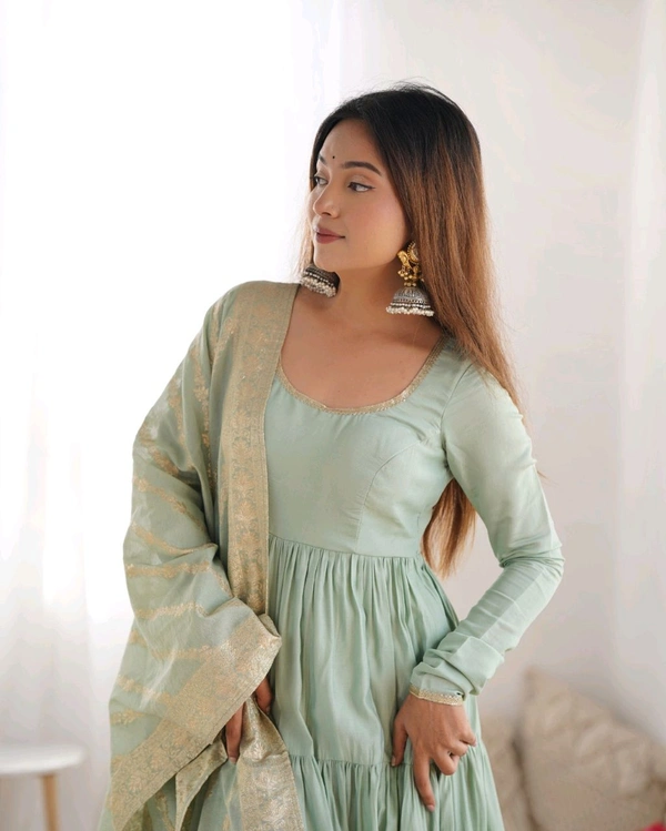 Pure Roman Chanderi Fabric Anarkali - S