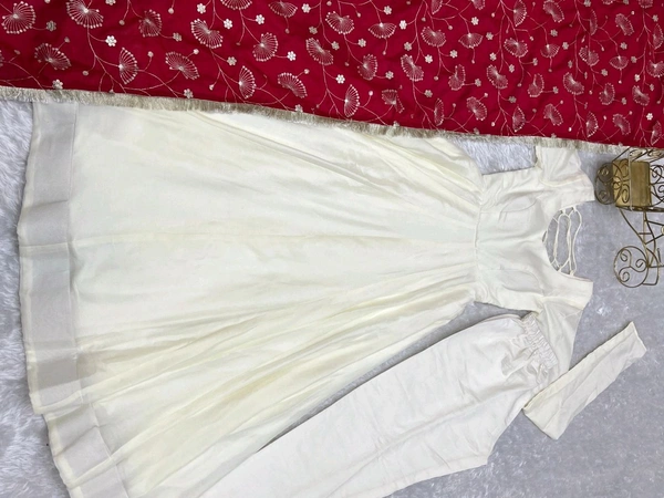 Pure Soft Vichitra Silk Fabric Fully Flair Kali Pattern And Canvas Patta With Duppta Set,pent Ready To Wear* - Xs