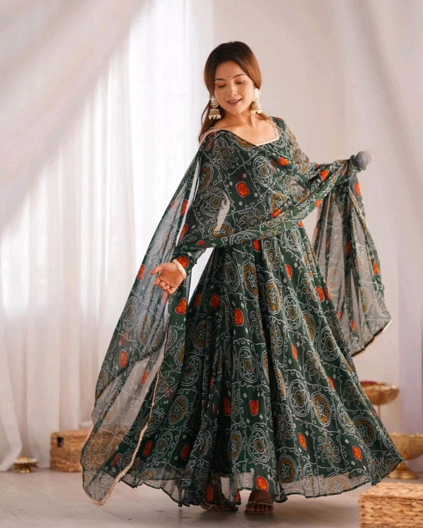 Anarkali Pure Chinon Bandhej - S