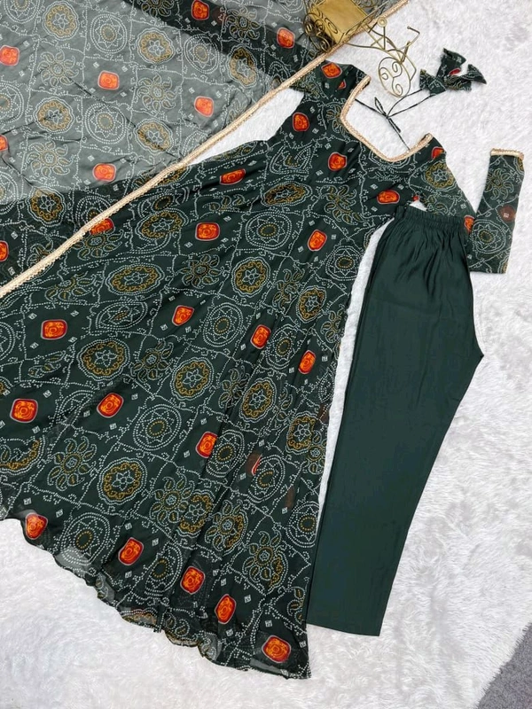 Anarkali Pure Chinon Bandhej - S