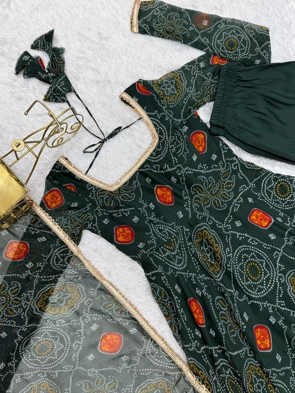 Anarkali Pure Chinon Bandhej - L