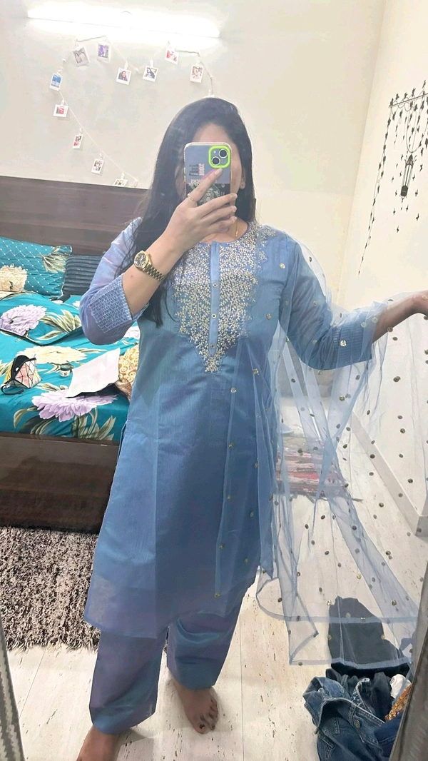 Chanderi Silk + Kurta Dupatta And Bottom Wear - Xs