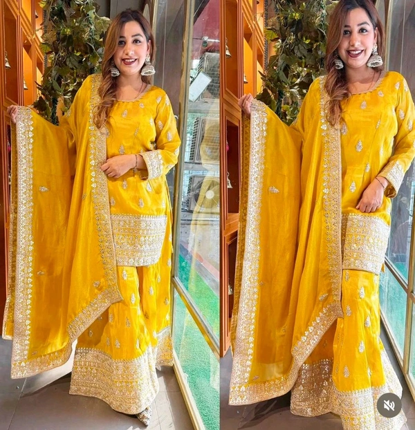 Pure Chinon Top Sharara and Dupatta Set - M