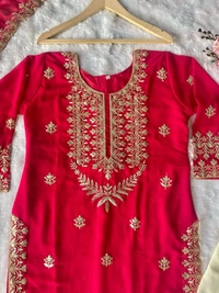 LAUNCHING NEW DESIGNER PARTY WEAR LOOK TOP-PLAZZO AND DUPPTA SET WITH HEAVY EMBROIDERY SEQUENCE WORK READY TO WEAR - M To L Margin