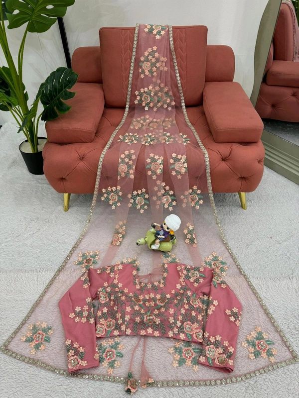 Looking some one for this same colour beautiful Designer Saree on Soft Net Febric with Thred & Sequnce work and blouse on also Soft Net Febric