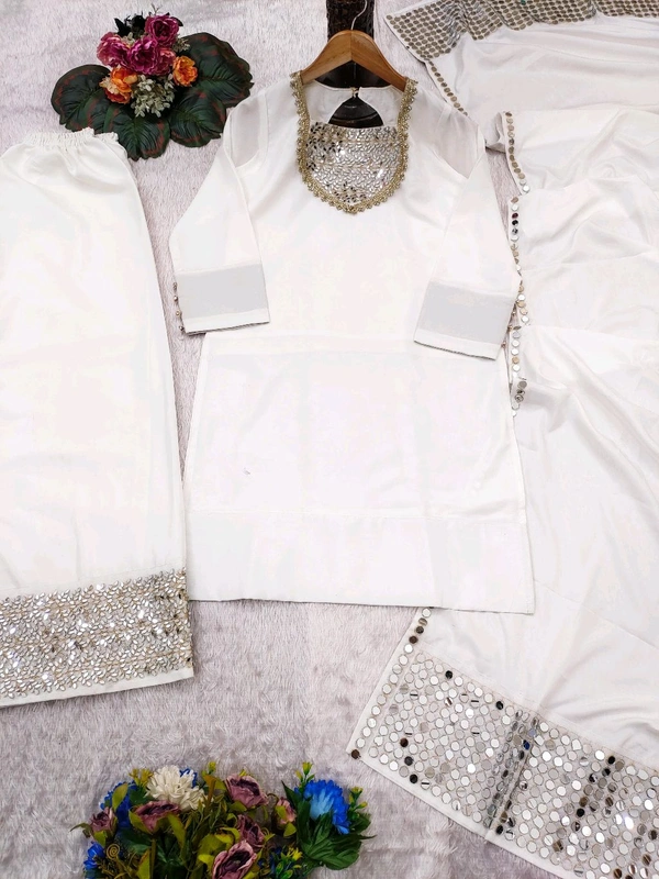 π Top Fabric:- Heavy French Creap With Real Mirror Work With Fancy Lace In Neck With Slvees button - Xl