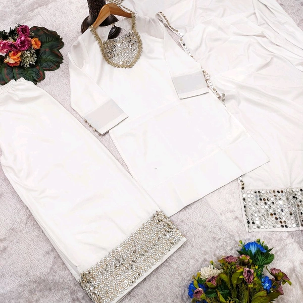 π Top Fabric:- Heavy French Creap With Real Mirror Work With Fancy Lace In Neck With Slvees button - Xl