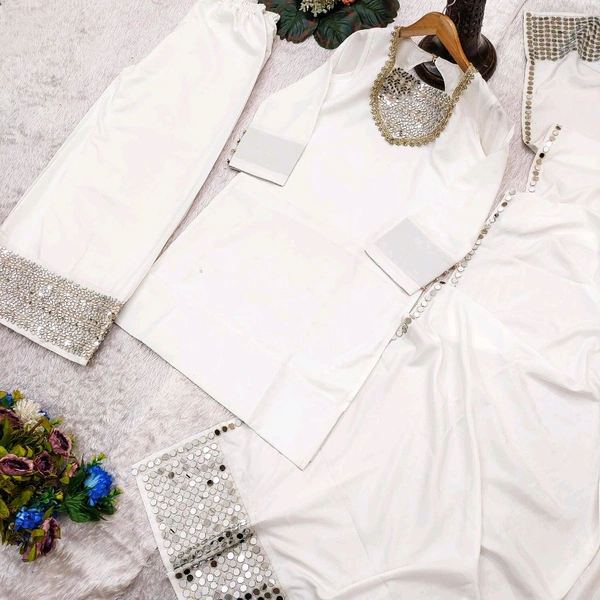 π Top Fabric:- Heavy French Creap With Real Mirror Work With Fancy Lace In Neck With Slvees button - Xxl