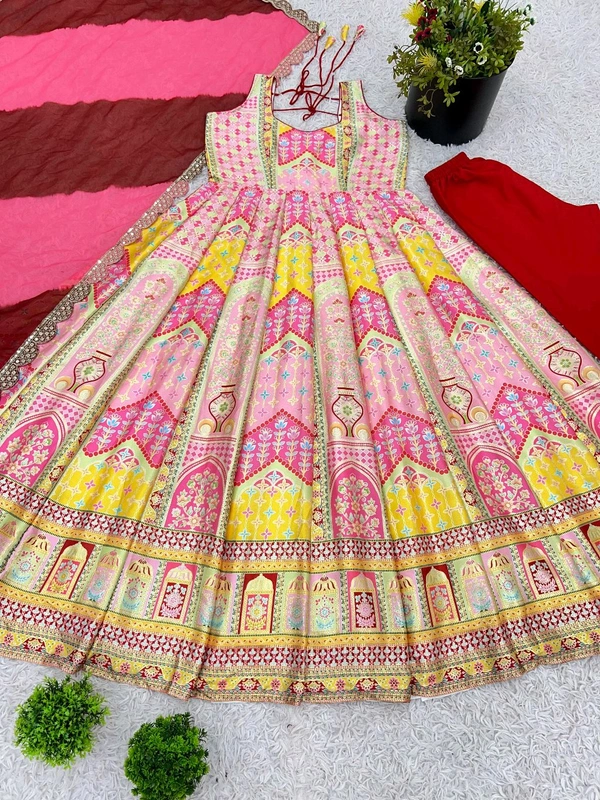 Launching New Designer Party Wear Look Gown, Bottom and Dupatta in Fully Kali Flair With Attached Pad*π₯ - Xl