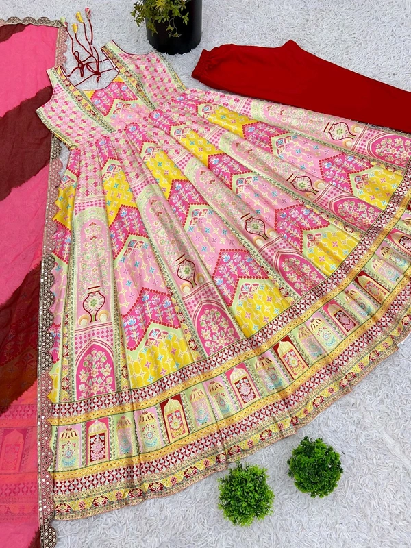 Launching New Designer Party Wear Look Gown, Bottom and Dupatta in Fully Kali Flair With Attached Pad*π₯ - Xl