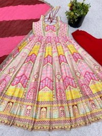 Launching New Designer Party Wear Look Gown, Bottom and Dupatta in Fully Kali Flair With Attached Pad*π₯ - Xl