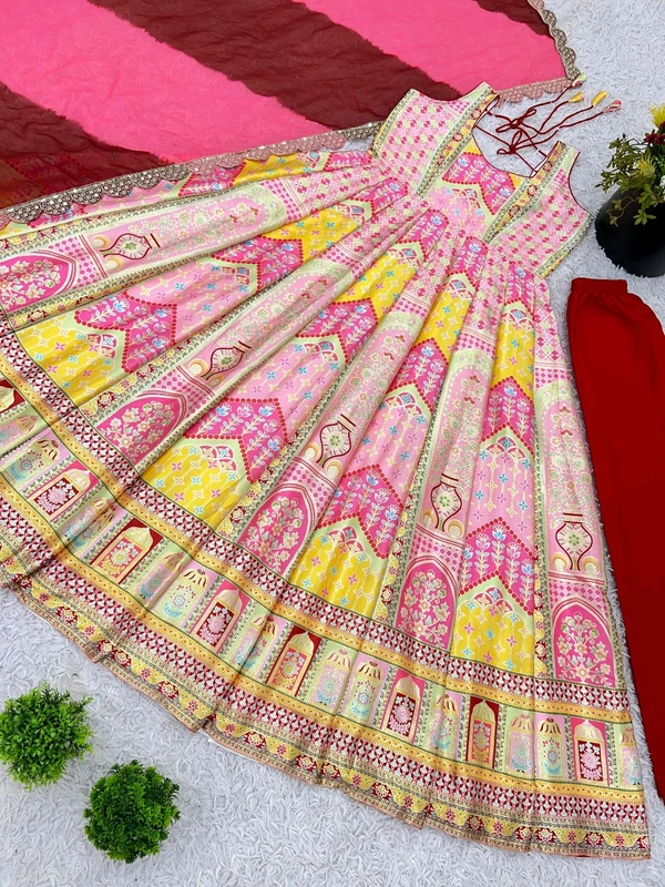 Launching New Designer Party Wear Look Gown, Bottom and Dupatta in Fully Kali Flair With Attached Pad*π₯ - Xl