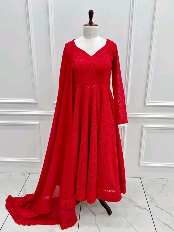 *Launching This Timeless And Classic Lukhnowi Georgette Fabric Anarkali Suit Set For The Upcoming Festivities And Wedding Season* - S-36