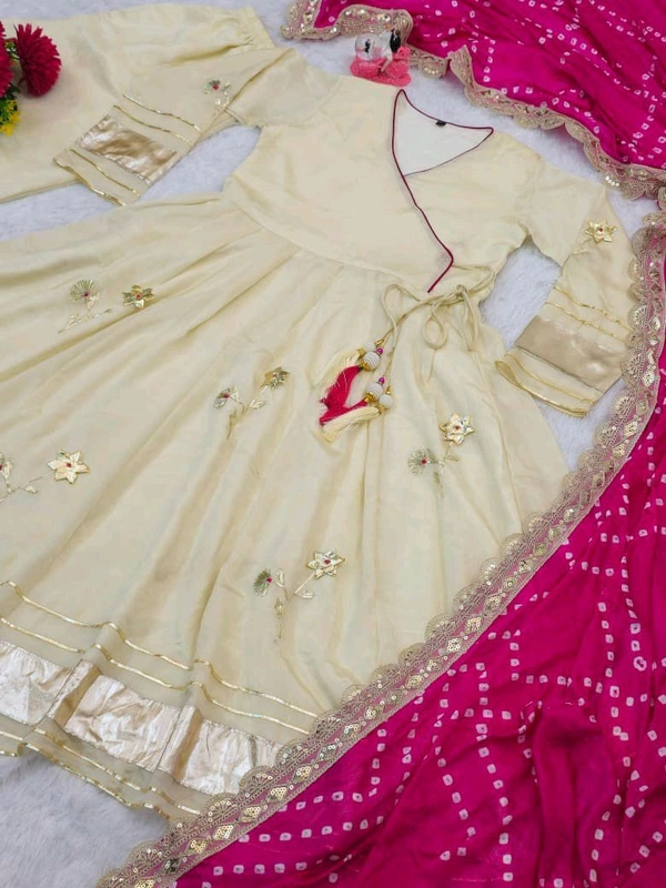 Handmade Anarkali Plazzo Set & Bandhani Dupatta For A Royal Festive Look - XL (With Margin Up To XXL)