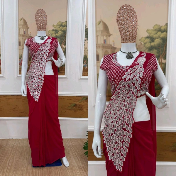 DRAPE SAREE….* 🚀
*🥻WE ARE LAUNCHING NEW SUPERHIT TRENDING READY TO WEAR SAREE WITH FULLY EMBROIDERED STYLIST BLOUSE ON  FAUX