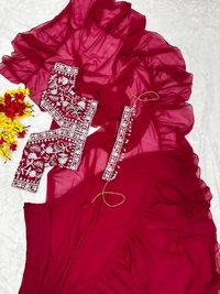 *NEW DESIGNER PARTY WEAR LAHENGA SAREE WITH STICH BLOUSE WITH EMBROIDERY WORK*