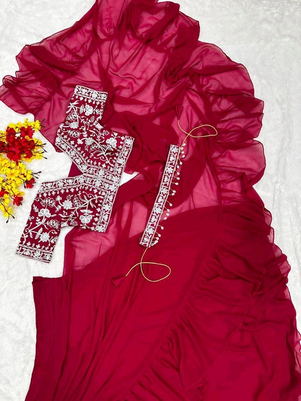 *NEW DESIGNER PARTY WEAR LAHENGA SAREE WITH STICH BLOUSE WITH EMBROIDERY WORK*