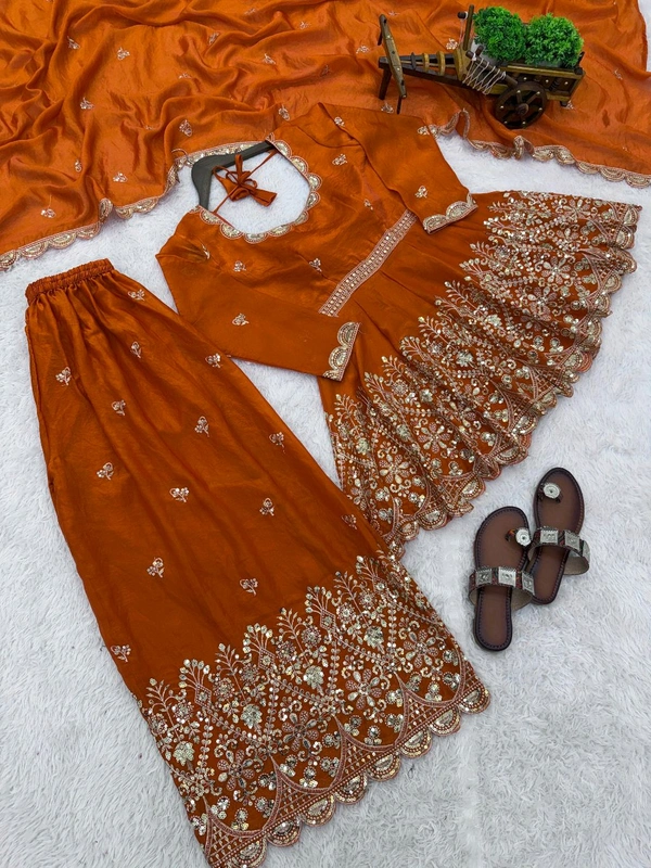 👚 *TOP:*
• *Fabric:* *Fendy Silk*
• *Design:* *Embroidery Sequence Work*
• *Sleeves:* Full
• *Inner:* Heavy Micro Cotton
• *Length:* 29-30 inches - xxl-44