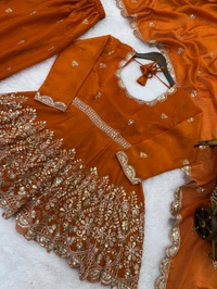 👚 *TOP:*
• *Fabric:* *Fendy Silk*
• *Design:* *Embroidery Sequence Work*
• *Sleeves:* Full
• *Inner:* Heavy Micro Cotton
• *Length:* 29-30 inches - xxl-44