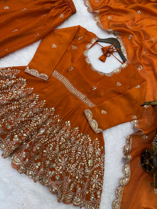 👚 *TOP:*
• *Fabric:* *Fendy Silk*
• *Design:* *Embroidery Sequence Work*
• *Sleeves:* Full
• *Inner:* Heavy Micro Cotton
• *Length:* 29-30 inches - xxl-44