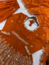 👚 *TOP:*
• *Fabric:* *Fendy Silk*
• *Design:* *Embroidery Sequence Work*
• *Sleeves:* Full
• *Inner:* Heavy Micro Cotton
• *Length:* 29-30 inches - xxl-44