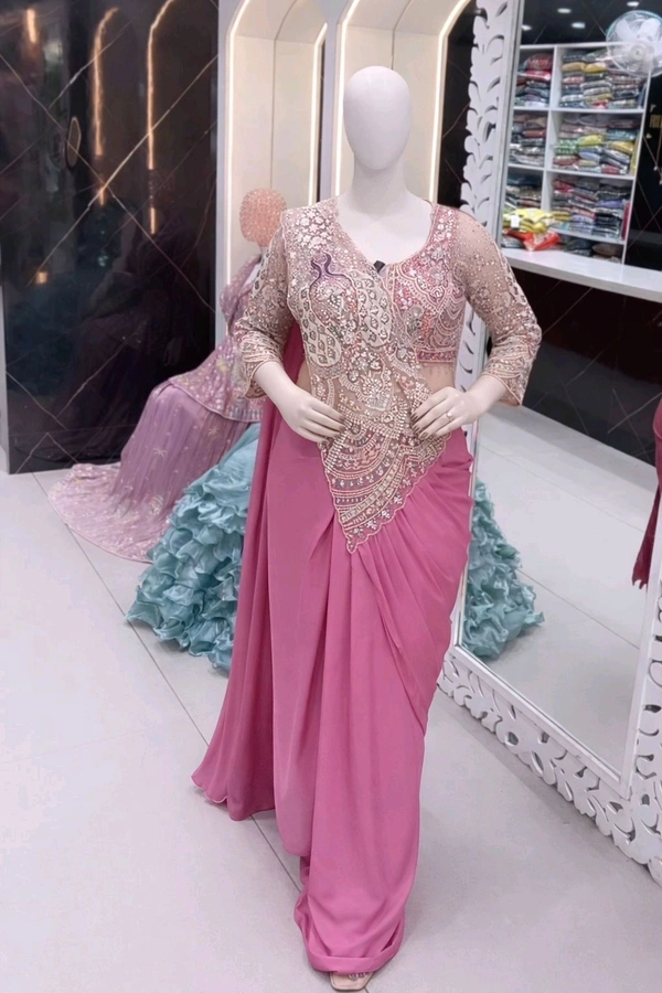 
*New Super Trending Embroidery Sequence work ready to wear saree with Embroidery Blouse*
