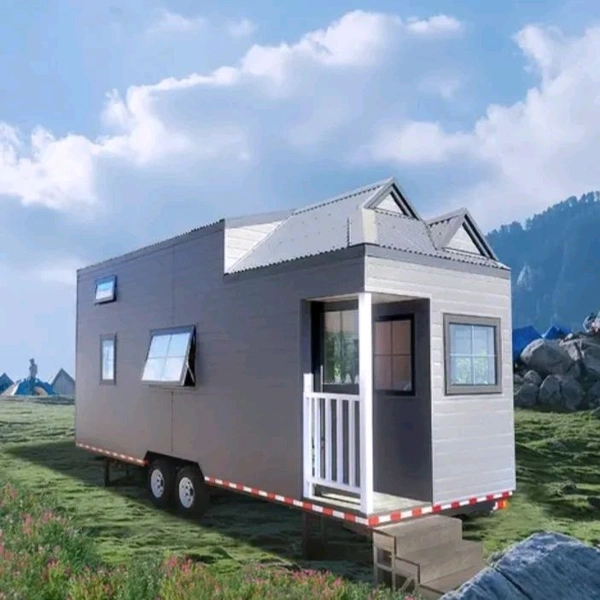 DEEPBLUE Tiny house on wheels modern prefabricated houses on trailer with bathroom kitchen bedroom - 7.4*2.35m