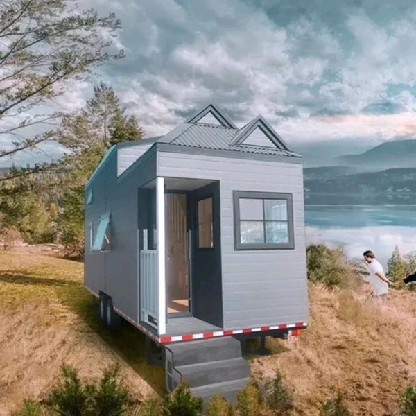 DEEPBLUE Tiny house on wheels modern prefabricated houses on trailer with bathroom kitchen bedroom - 7.4*2.35m