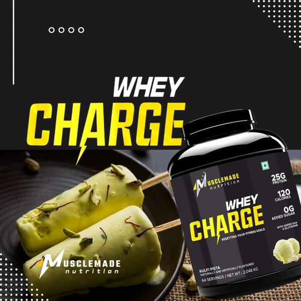 Musclemade CHARGE Whey | 25g Protein  - 2.048 KG ( 64 Servings), Kulfi pista