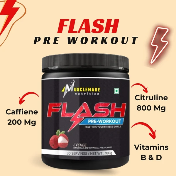 Musclemade FLASH PRE Workout, 180 g/30 Servings - Lychee