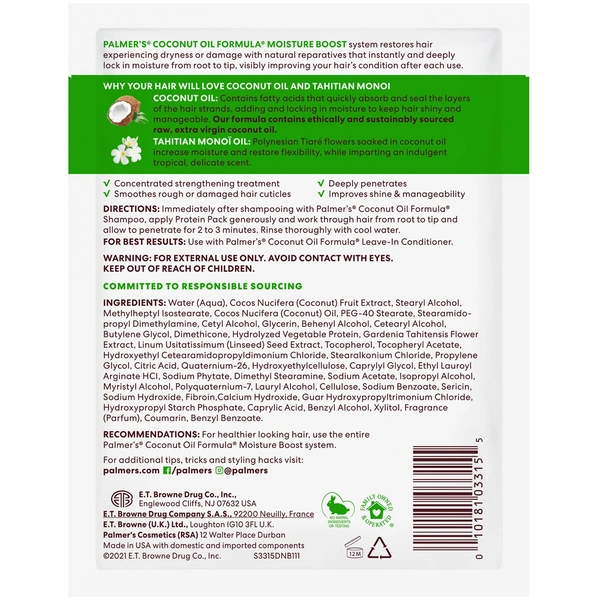 Palmer's Coconut Oil With Vitamin E Moisture Boost Protein Pack Conditioner- 60g (3315)