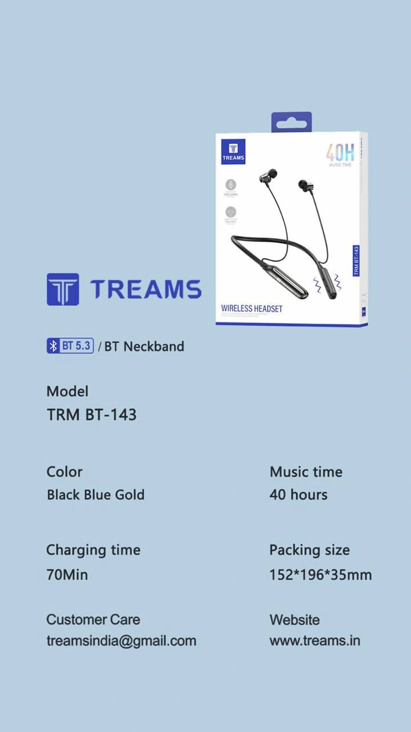 Treams BT143 Bluetooth Neckband (6 Months Warranty)