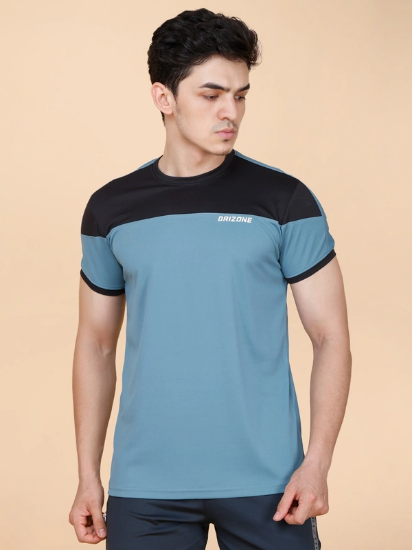 PERFORMANCE PANELLED HALF SLEEVE  T-SHIRT - L, TEAL GREEN