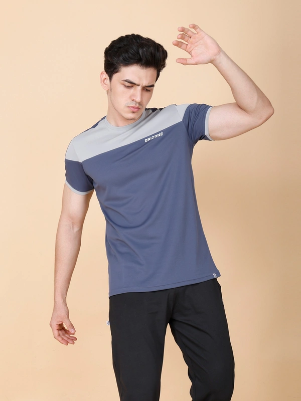 PERFORMANCE PANELLED HALF SLEEVE  T-SHIRT - XXL, DARK NAVY BLUE