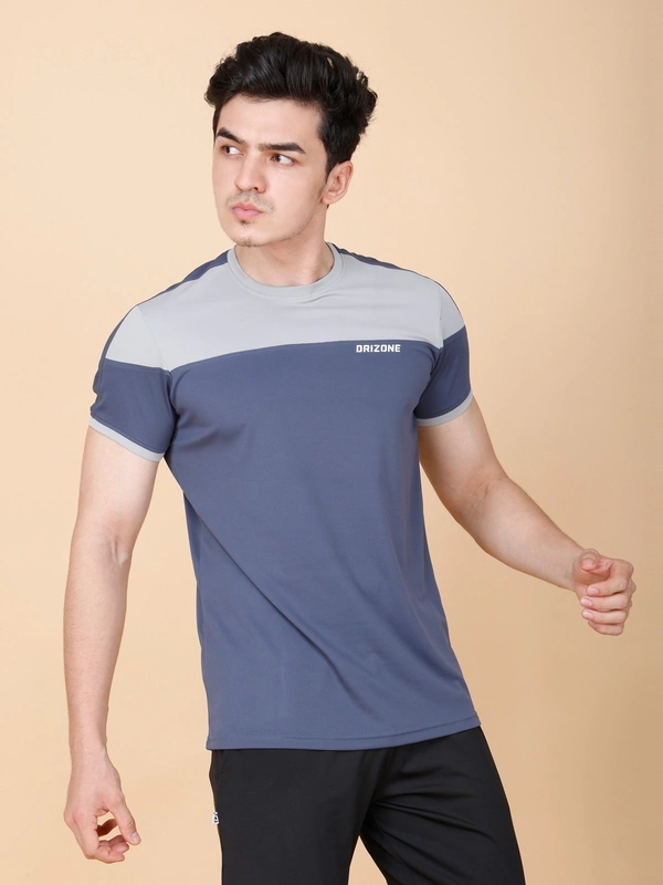PERFORMANCE PANELLED HALF SLEEVE  T-SHIRT - XXL, DARK NAVY BLUE