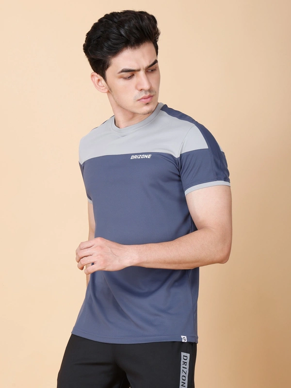 PERFORMANCE PANELLED HALF SLEEVE  T-SHIRT - XXL, DARK NAVY BLUE
