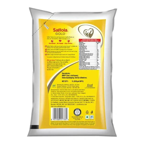 Saffola Gold Refined Cooking Oil 1ltr Pouch Pack - 1L